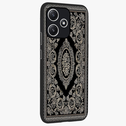 Noir Bloom Elegance Glass Case upright view showcasing graceful floral artwork with luxurious dark theme.