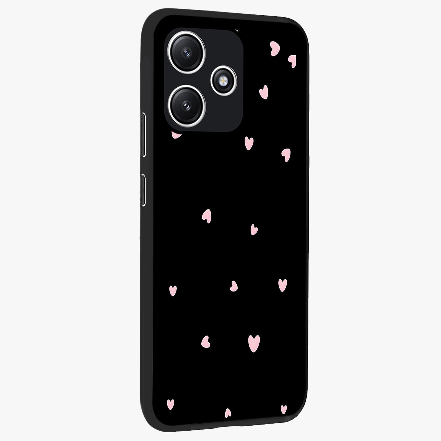 Pink Love Drops Glass Case upright view showcasing charming heart drop artwork with romantic playful theme.