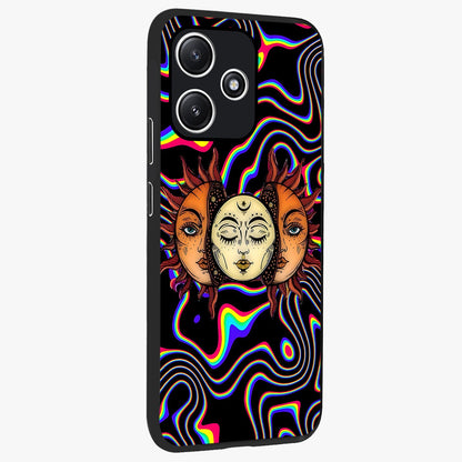 Psychedelic Sun Glass Case upright view showcasing trippy sun artwork with bold psychedelic theme.