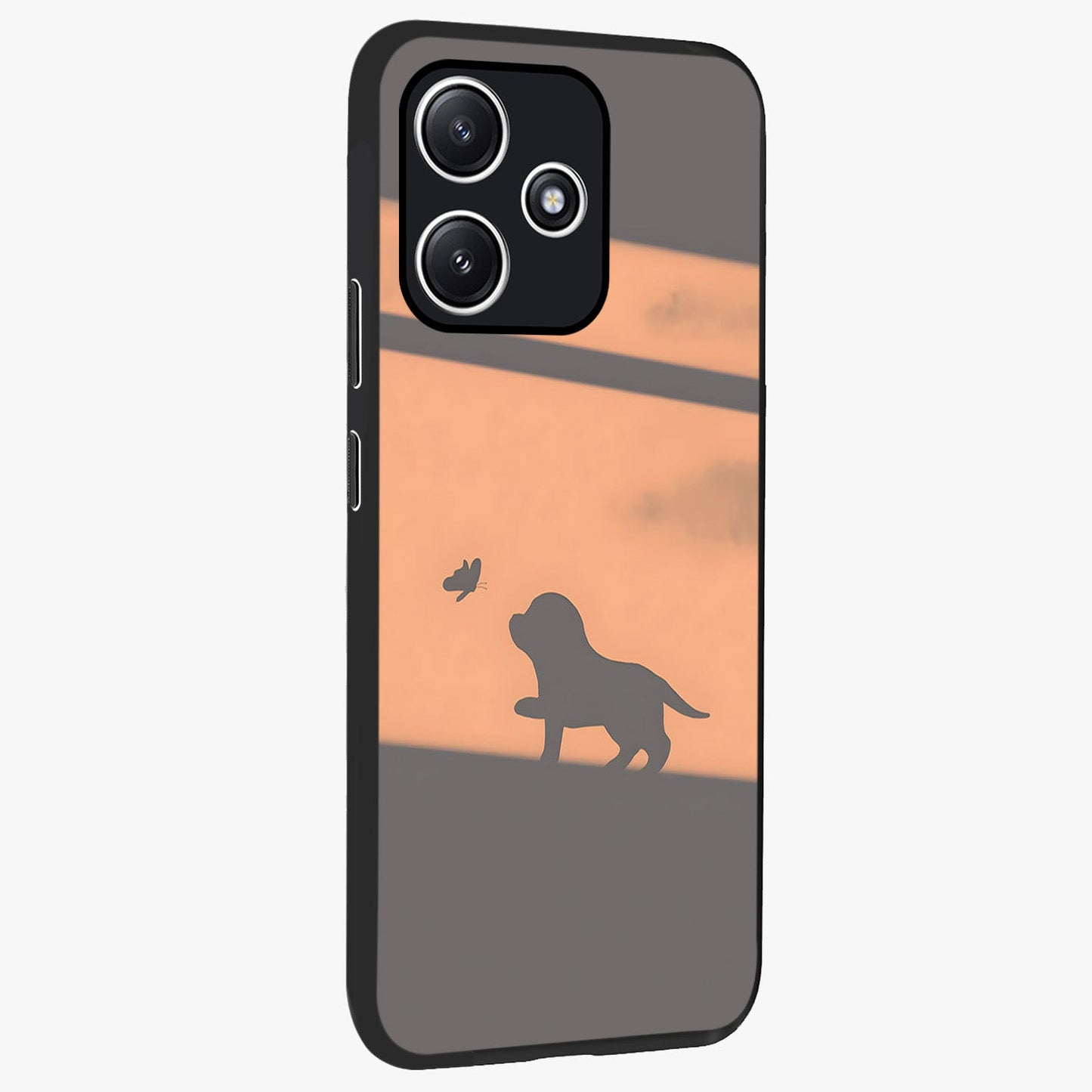 Puppy Shadow Art Glass Case upright view showcasing charming puppy artwork with creative silhouette theme.