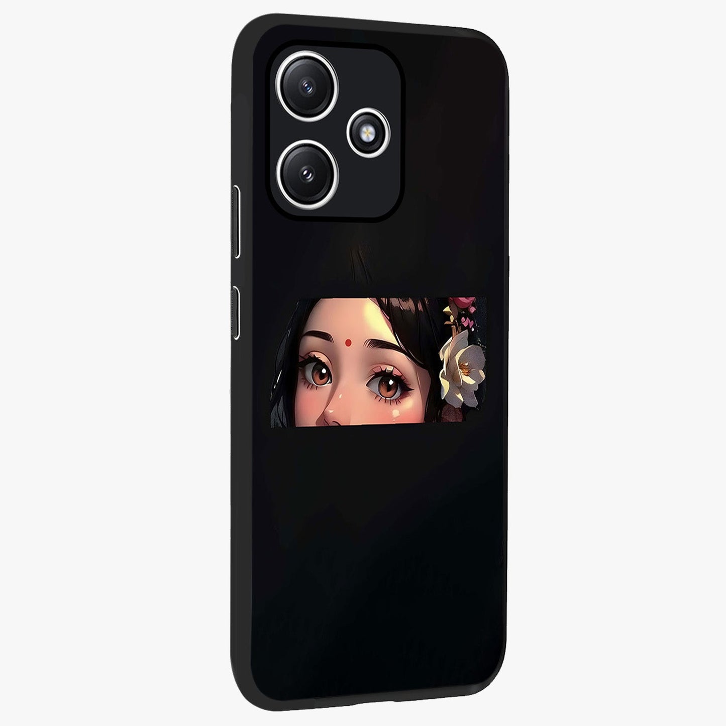 Radha Divine Embrace Glass Case upright view showcasing sacred Radha themed artwork with peaceful devotional style.