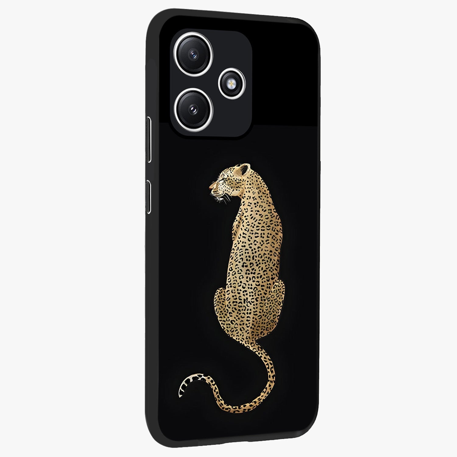 Regal Leopard Glass Case upright view showcasing striking leopard artwork with fierce wildlife theme.