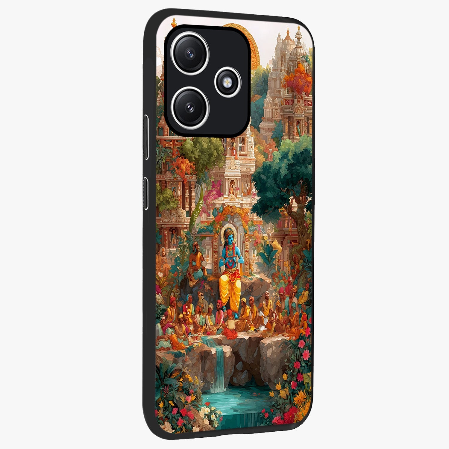 Sacred Sunlight Gods Glass Case upright view showcasing glowing divine artwork with sacred mythological theme.