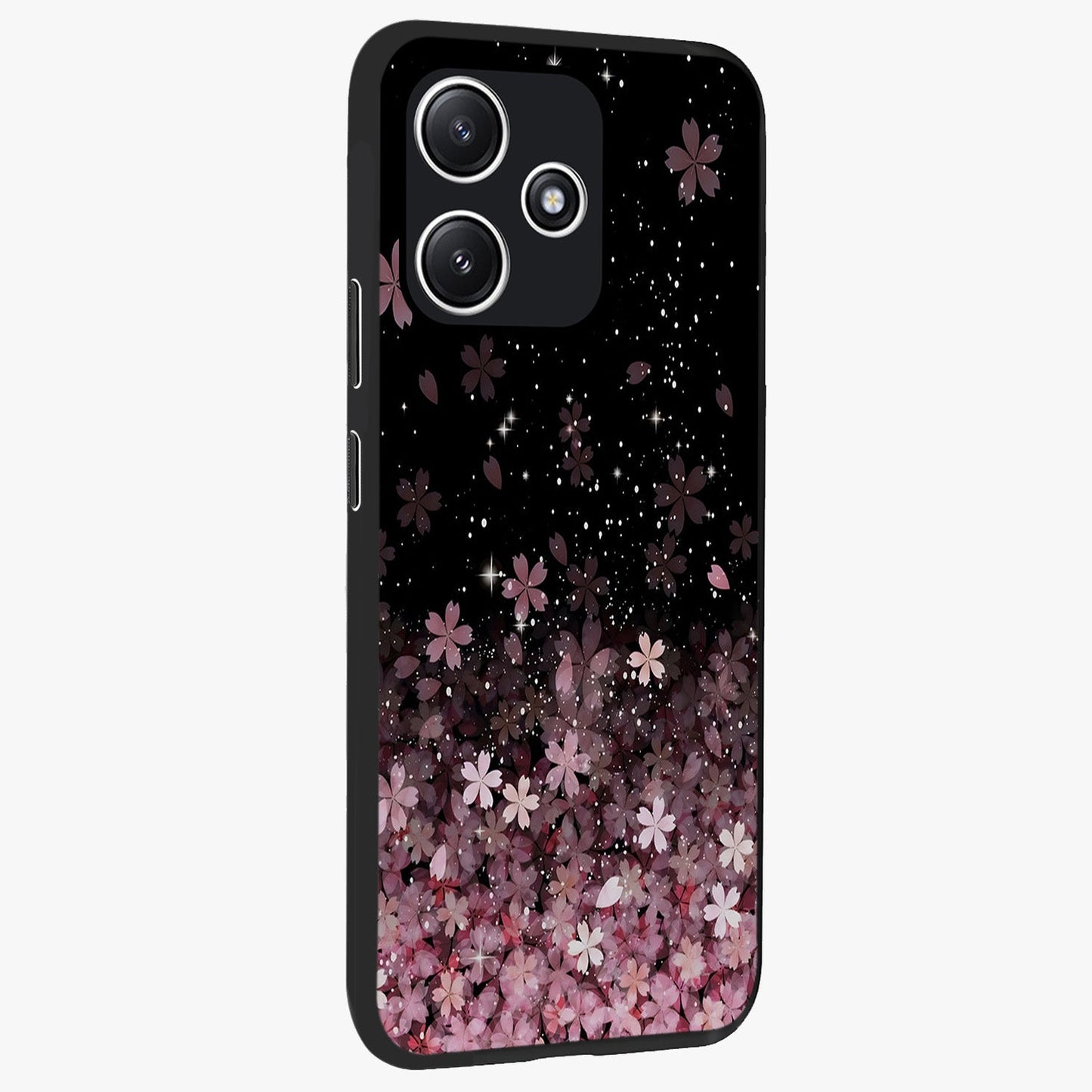 Small Starry Flowers Glass Case upright view showcasing charming floral artwork with dreamy starry theme.