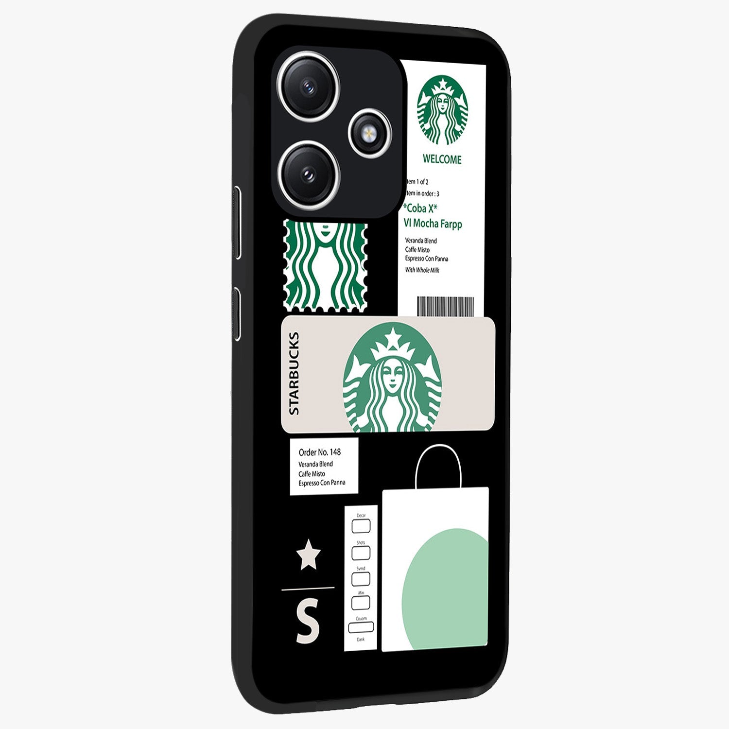 Starbucks Mocha Glass Case upright view showcasing trendy coffee inspired artwork with modern lifestyle theme.