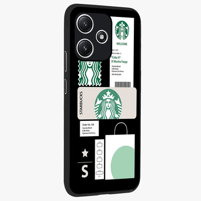 Starbucks Mocha Glass Case upright view showcasing trendy coffee inspired artwork with modern lifestyle theme.