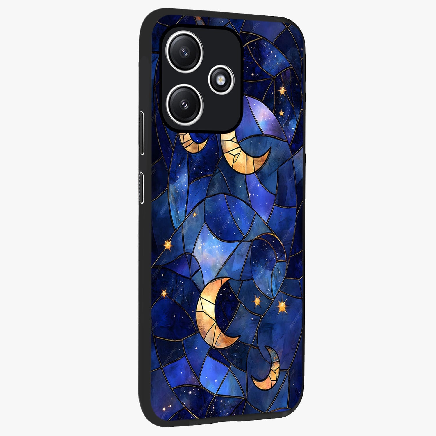 Starlit Sky Tapestry Glass Case upright view showcasing elegant starry sky artwork with cosmic decorative theme.