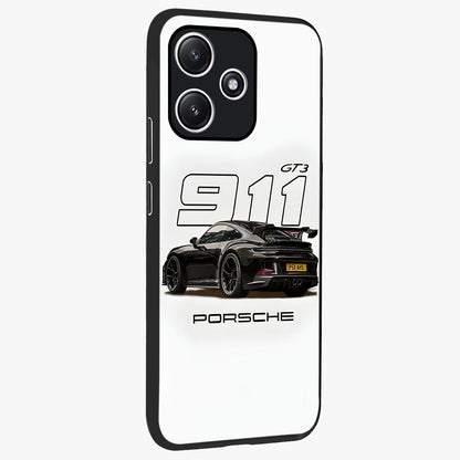 Turbo Legacy Icon Glass Case upright view showcasing bold racing inspired artwork with classic car theme.