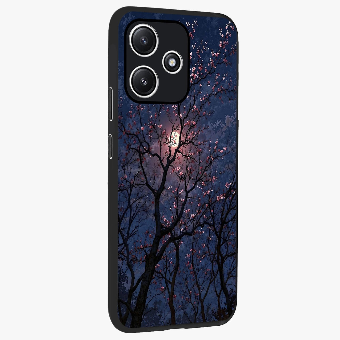 Twilight Sakura Serenade Glass Case upright view showcasing beautiful cherry blossom artwork with serene evening theme.
