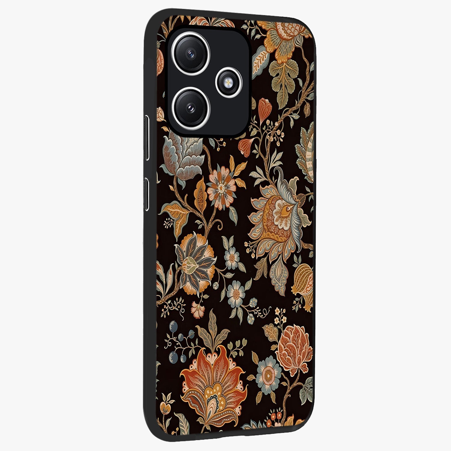 Vintage Floral Dream Glass Case upright view showcasing delicate floral artwork with timeless vintage theme.