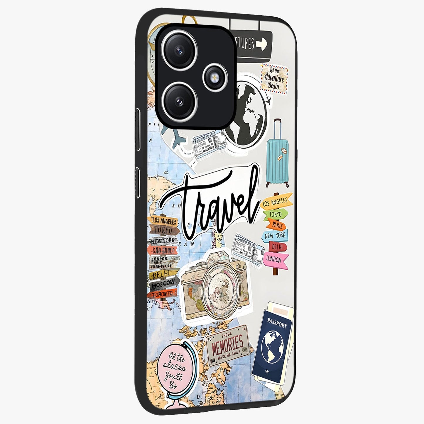 Wanderlust Journal Glass Case upright view showcasing wanderlust inspired artwork with creative exploration theme.