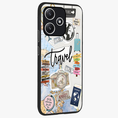 Wanderlust Journal Glass Case upright view showcasing wanderlust inspired artwork with creative exploration theme.