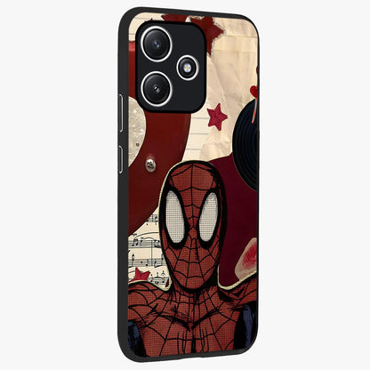 Web Warrior Vibes Glass Case upright view showcasing energetic superhero artwork with bold action theme.
