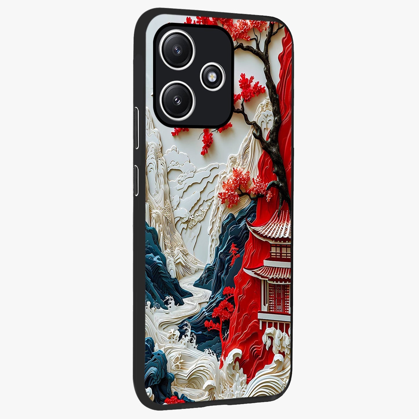 Whispers Of Sakura Waves Glass Case upright view showcasing delicate cherry blossom artwork with elegant nature theme.