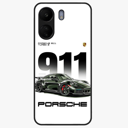 911 Turbo Dominance Glass Case showing clean flat back view with bold 911 sports car artwork and glossy glass finish.