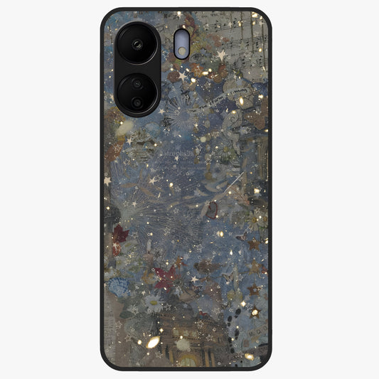 Aesthetic Astrolophia Glass Case showing flat back view with dreamy aesthetic design and glossy glass finish.