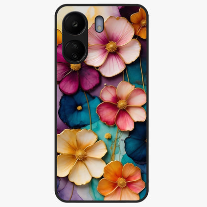 Artlyn Grace Flower Pattern Glass Case showing flat back view with elegant floral pattern artwork and glossy glass finish.