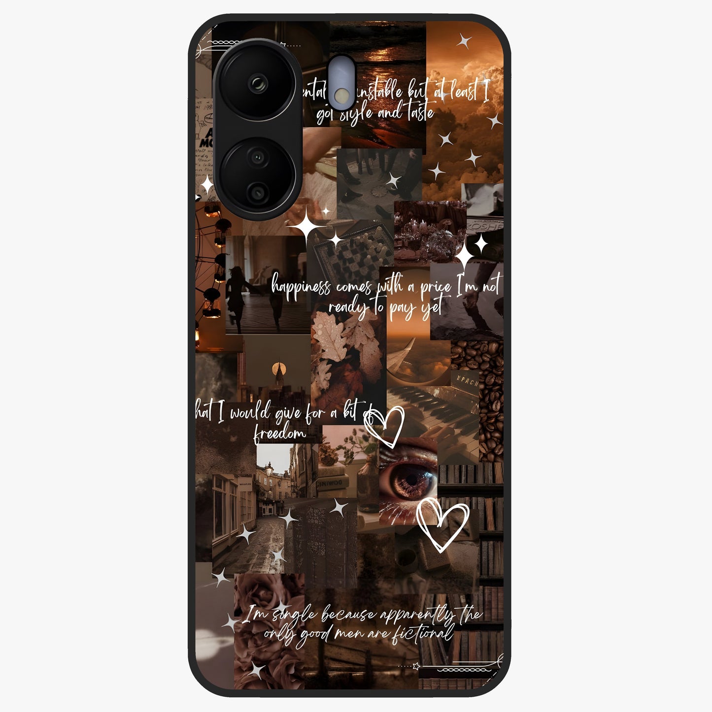 Bittersweet Aesthetic Chaos Glass Case showing flat back view with artistic chaotic aesthetic design and glossy glass finish.