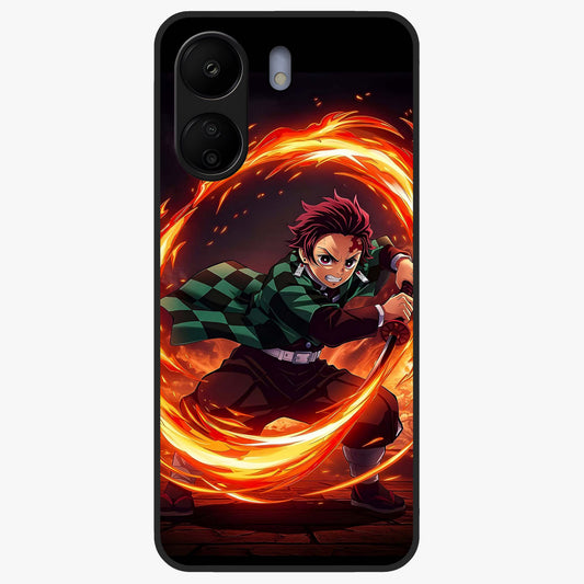Blazing Sword Resolve Glass Case showing flat back view with fiery sword artwork and glossy glass finish.