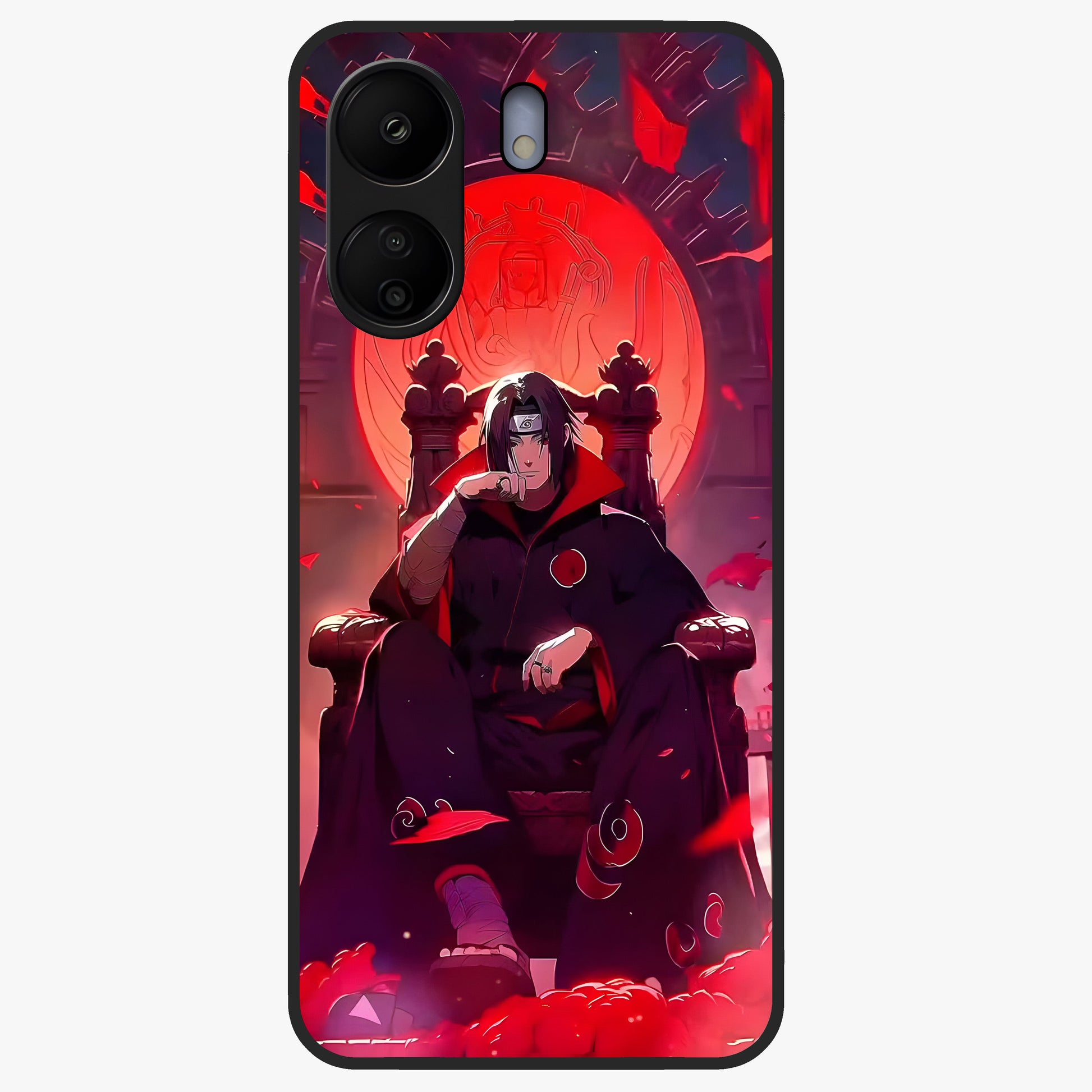 Blood Moon Sovereign Glass Case showing flat back view with mystical blood moon artwork and glossy glass finish.