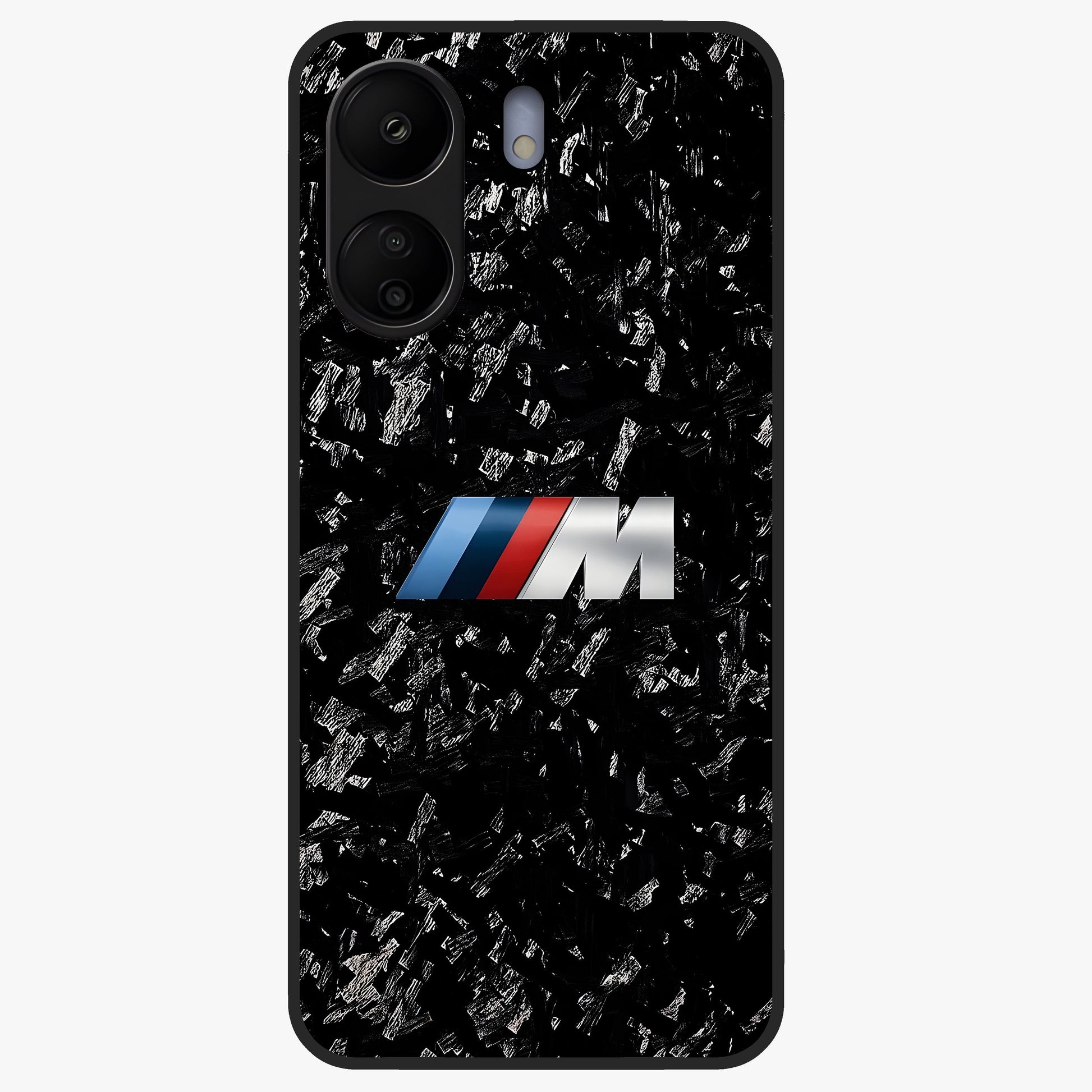 Carbon Speed Mark Glass Case showing flat back view with sporty carbon pattern artwork and glossy glass finish.