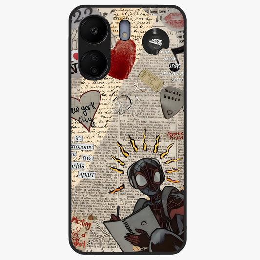 City Dream Sketch Glass Case showing flat back view with artistic city skyline sketch artwork and glossy glass finish.
