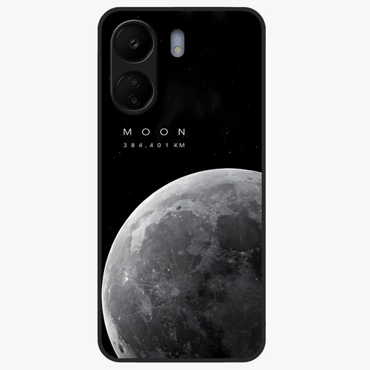 Cosmic Moon Glow Glass Case showing flat back view with glowing moon artwork and glossy glass finish.