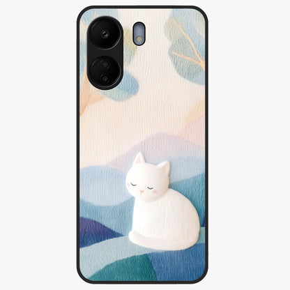 Cotton Dream Cat Glass Case showing flat back view with soft dreamy cat artwork and glossy glass finish.