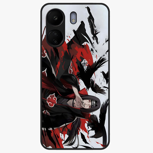 Crimson Crow Illusion Glass Case showing flat back view with artistic crow illusion artwork and glossy glass finish.