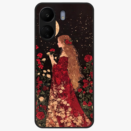 Crimson Dreams Glass Case showing flat back view with dreamy crimson artwork and glossy glass finish.