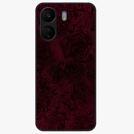 Crimson Fade Flow Glass Case showing flat back view with flowing crimson gradient artwork and glossy glass finish.