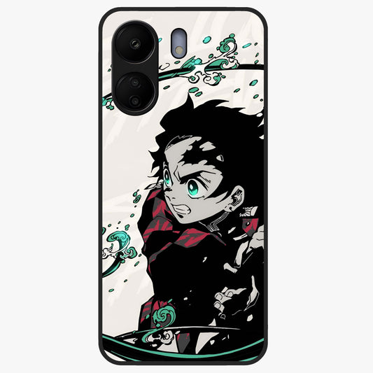 Demon Slayer Glass Case showing flat back view with bold anime inspired artwork and glossy glass finish.