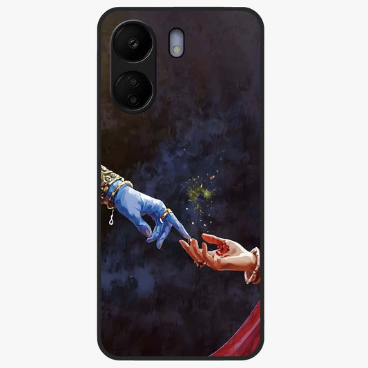 Divine Touch Eternal Glass Case showing flat back view with spiritual themed artwork and glossy glass finish.
