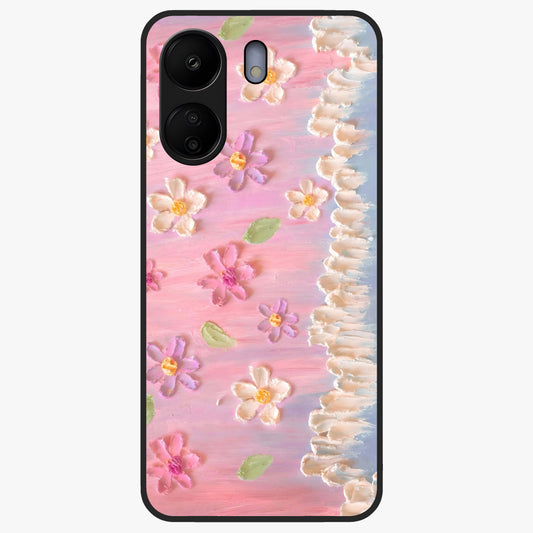 Dreamy Painted Garden Glass Case showing flat back view with artistic painted floral garden artwork and glossy glass finish.