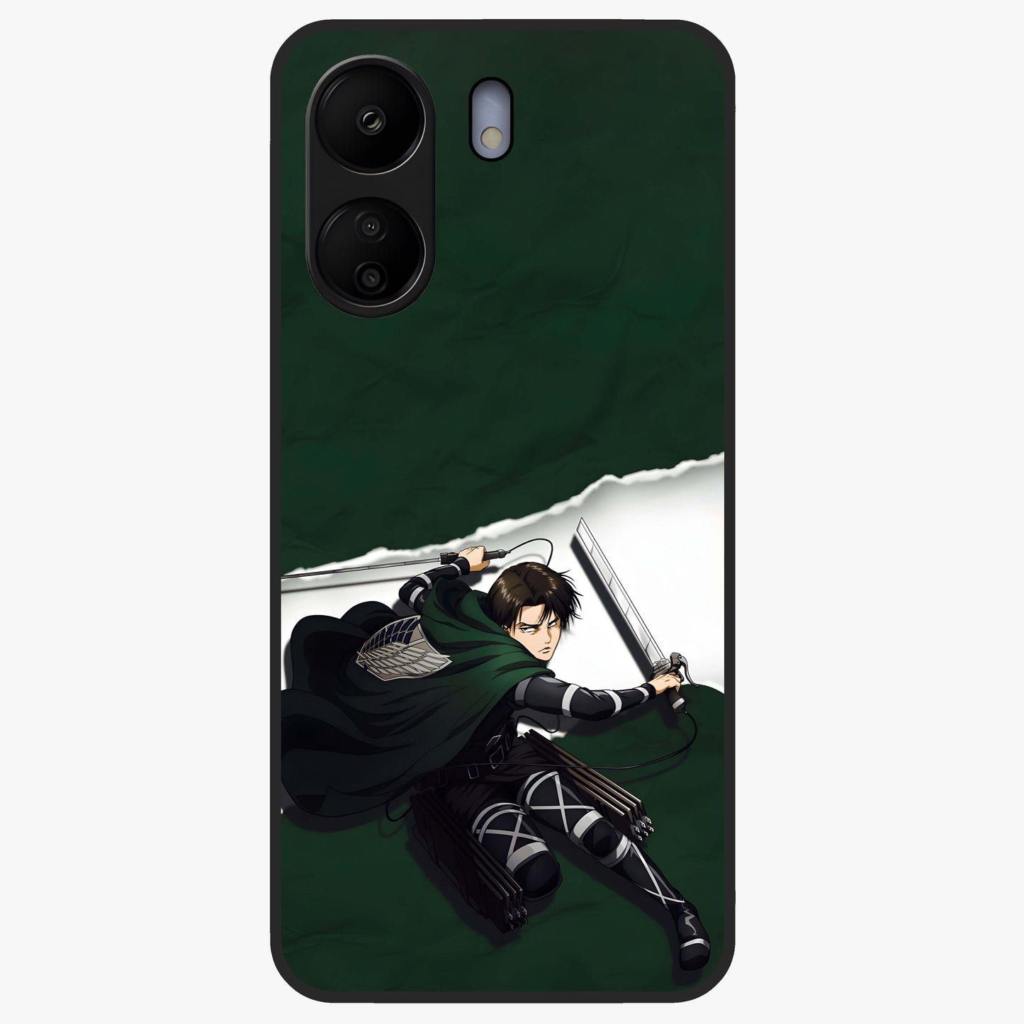 Emerald War Vanguard Glass Case showing flat back view with powerful warrior themed artwork and glossy glass finish.