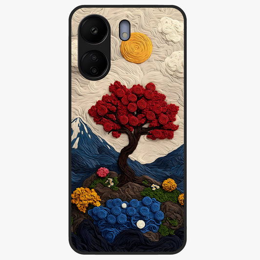Eternal Nature Tapestry Glass Case showing flat back view with intricate nature tapestry artwork and glossy glass finish.