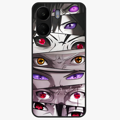 Eyes of Destiny Glass Case showing flat back view with striking eye themed artwork and glossy glass finish.