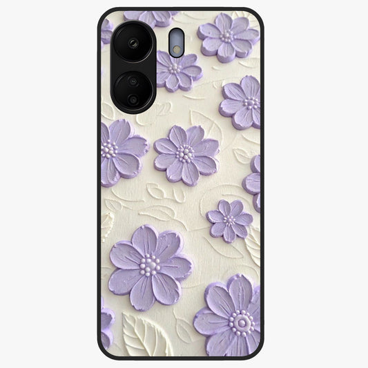Floral Wall Art With Purple Flowers Glass Case showing flat back view with purple flower artwork and glossy glass finish.