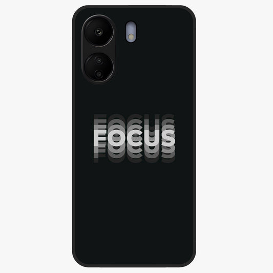 Focus Mode On Glass Case showing flat back view with bold motivational typography design and glossy glass finish.