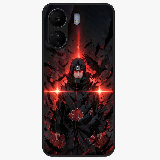 Focused Blade Discipline Glass Case showing flat back view with warrior sword themed artwork and glossy glass finish.