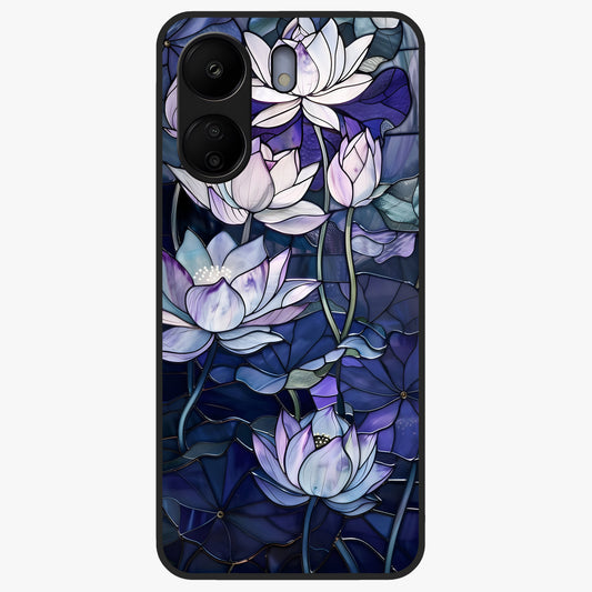 Gloss Petal Rush Glass Case showing flat back view with glossy flower petal artwork and smooth glass finish.