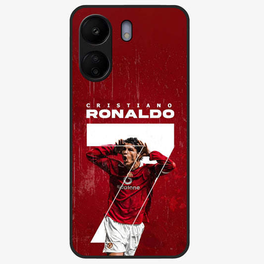 Goal Celebration Legacy Glass Case showing flat back view with football celebration inspired artwork and glossy glass finish.