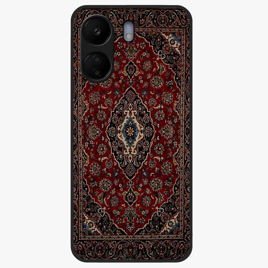Heritage Carpet Royale Glass Case showing flat back view with ornate Persian carpet inspired pattern and glossy glass finish.