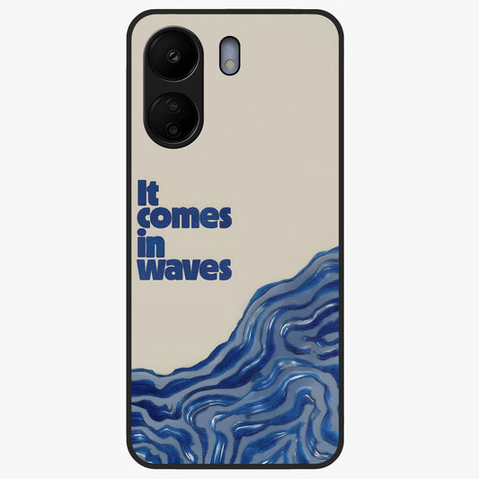 It Comes In Waves Quote Glass Case showing flat back view with inspirational wave themed quote artwork and glossy glass finish.