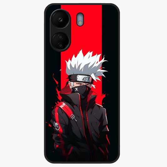 Kakashi Scarlet Shadow Glass Case showing flat back view with powerful anime ninja artwork and glossy glass finish.