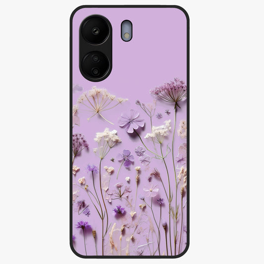 Lavender Blossom Dream Glass Case showing flat back view with soft lavender floral artwork and glossy glass finish.
