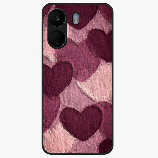 Layered Paper Hearts Glass Case showing flat back view with layered paper heart artwork and glossy glass finish.