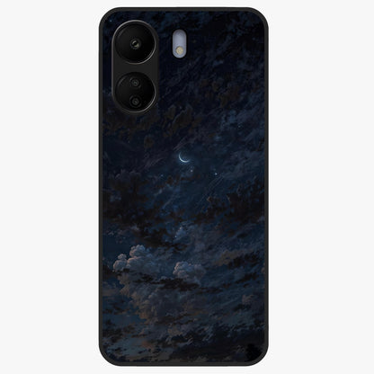 Lunar Veil Silence Glass Case showing flat back view with mystical moon veil artwork and glossy glass finish.