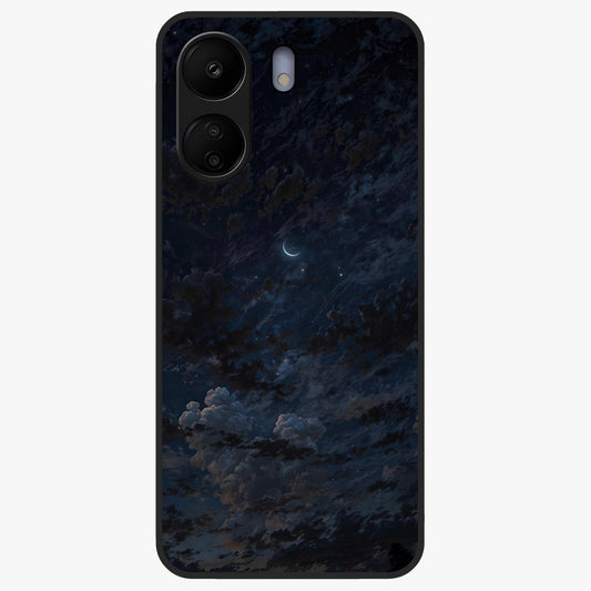 Lunar Veil Silence Glass Case showing flat back view with mystical moon veil artwork and glossy glass finish.