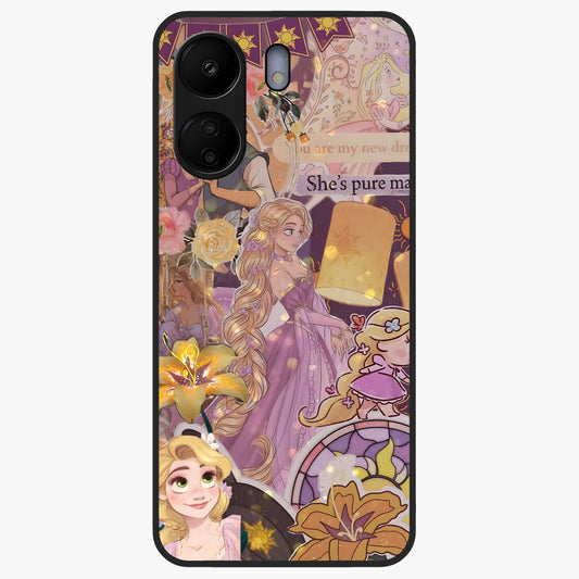 Magical Tangled Dream Glass Case showing flat back view with dreamy tangled artwork and glossy glass finish.